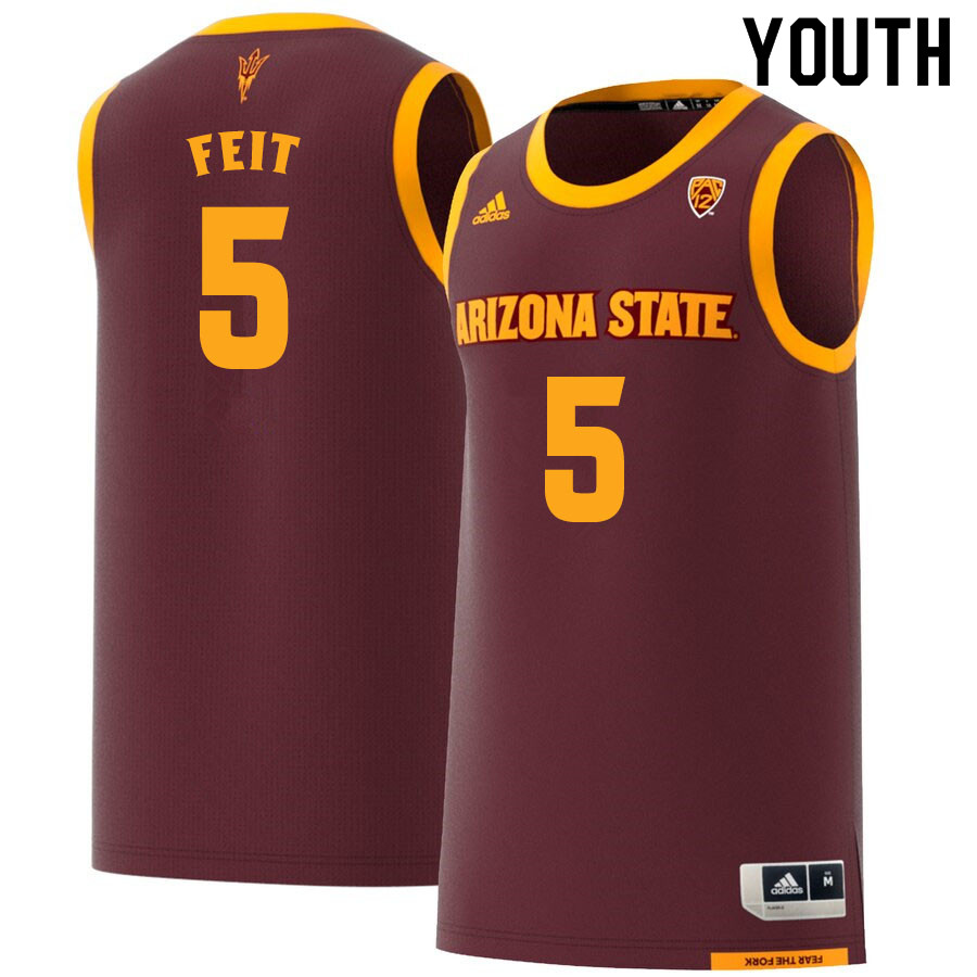 Youth #5 Kyle Feit Arizona State Sun Devils College Basketball Jerseys Sale-Maroon